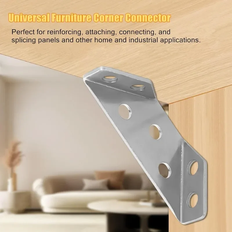 50/1set Corner Brackets Fixing Frame Corners Stainless Steel Furniture Angle Shelf Connector Cabinet Shelf Support Corner Brace