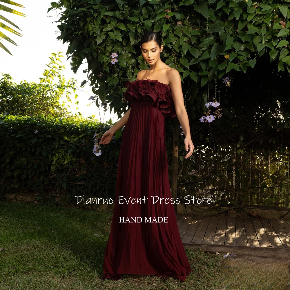Dianruo красное трапециевидное свободное вечернее платье без бретелек, длинные вечерние платья с рюшами, шифоновые платья без рукавов для женщин, 2025 по индивидуальному заказу