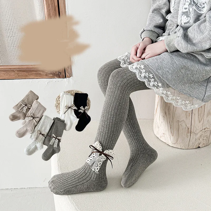 الأطفال الجوارب القطنية الفتيات لطيف الأميرة Bowknot جوارب طويلة الاطفال تخزين طفل الفتيات قطعة واحدة جوارب طويلة الرضع محبوك الجوارب