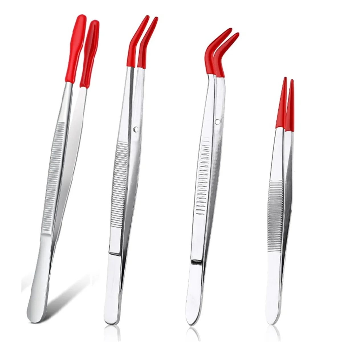 Juego de pinzas con puntas de goma recubiertas de PVC, pinzas de goma rectas/planas, pinzas dobladas, rojo, 4 piezas