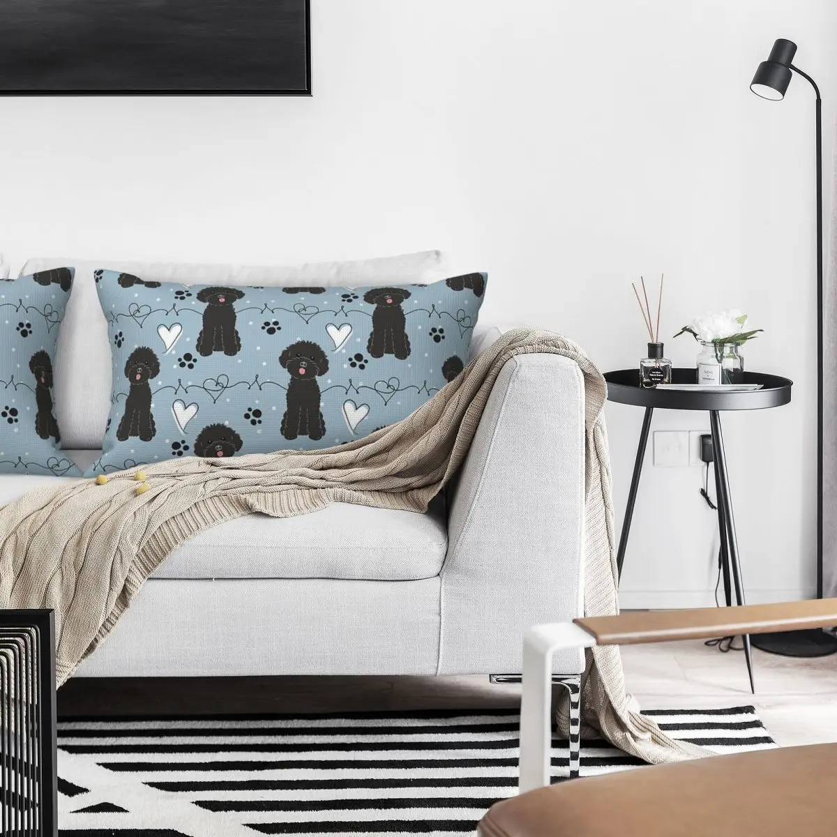 LOVE Black Toy Poodle Rectangle Linen Pillowcase Cushion Cover Polyester Decorative Bed Home Comfort Throw Pillow
