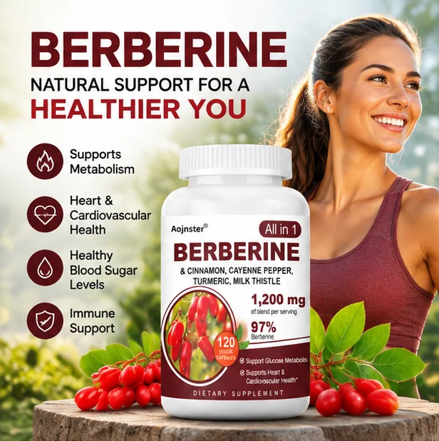 Berberine 97% Veggie Capsules, All‑in‑1 Complex With Cinnamon Turmeric Milk Thistle Cayenne Pepper,120 Capsules