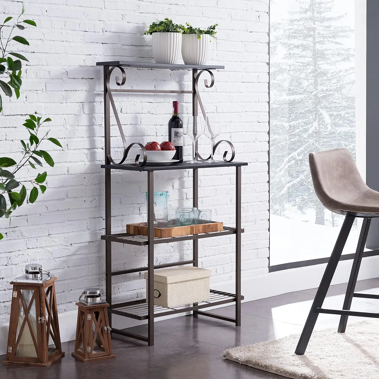 

Kings Brand - Covington Metal Kitchen Shelves Baker\u2019s Rack Microwave Stand, Pewter Silicone pot holder Red kitchen