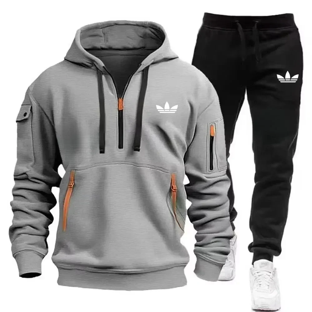 Tenue de sport à capuche pour hommes - Vêtements de sport décontractés automne 2025 - Sweat-shirt à capuche et pantalon de sport - Streetwear confortable - Populaire