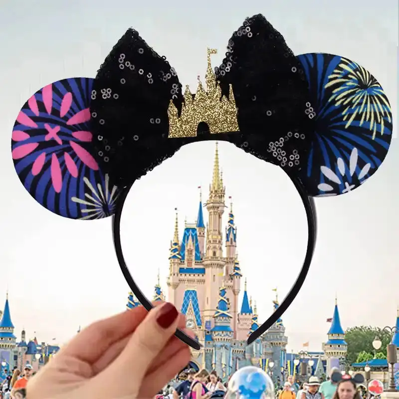 Disney Castle Headband For Girls Carnival Bloom Fireworks Hairband Kid Disneyland Sequins Bow Mickey Ears Hair Accessories Women