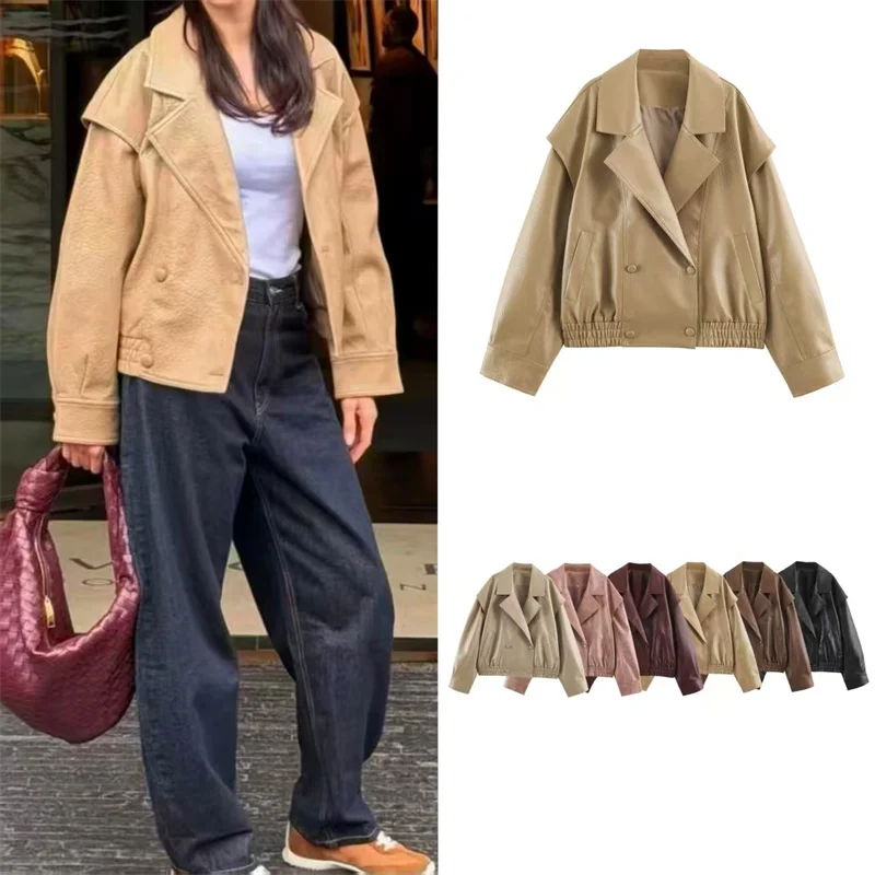 Guobioziy 2026 Women's Jacket Fall/Winter New Arrival Long-Sleeve Faux Leather Loose Motorcycle Biker Jacket Parka Stylish