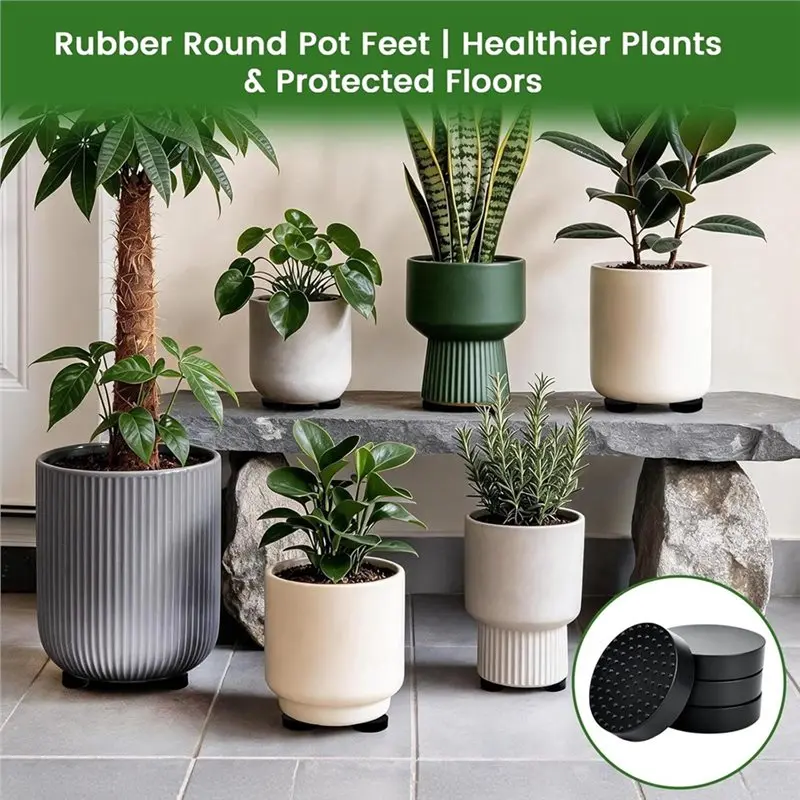 A02F-24 Pack Non-Slip Rubber Pot Fee Heavy Duty Planter Risers The Textured Anti-Slip Bottom Improved Drainage And Air Circulati