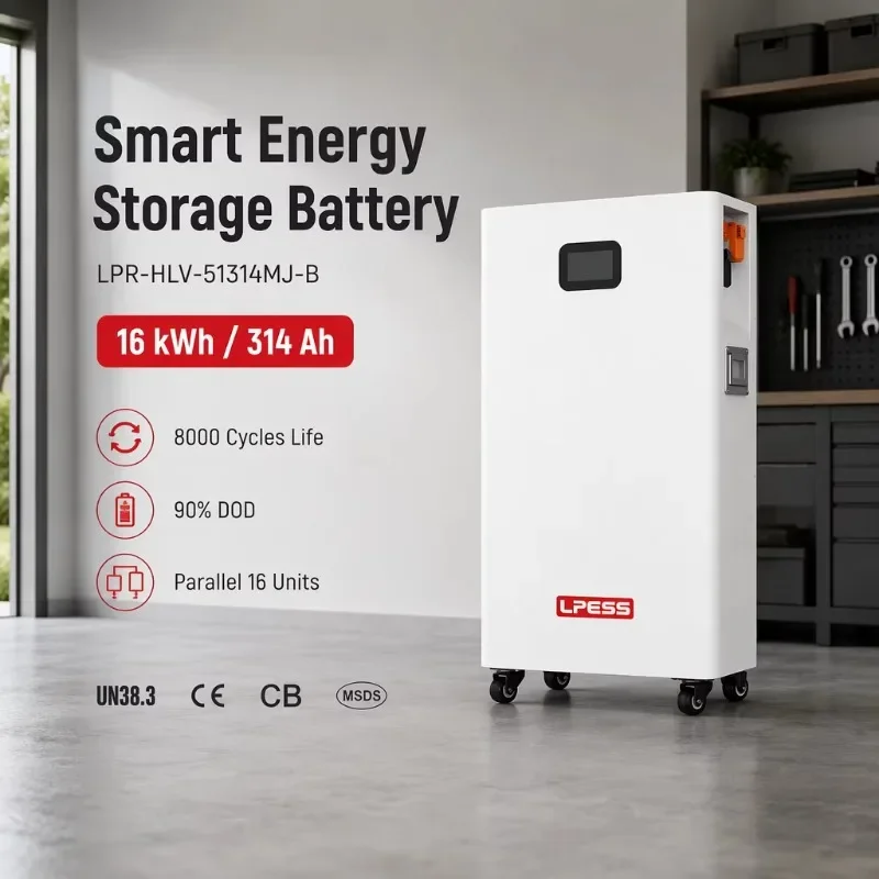 LPR-HLV 51.2V 314Ah 16kWh Mobile Energy Storage Battery LCD Display Wheels 8000 Cycles 90 DOD CAN RS485 WiFi
