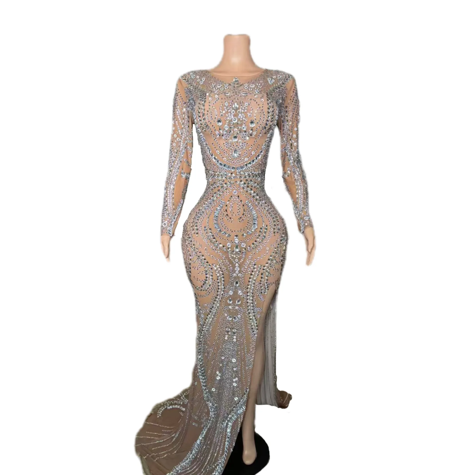 

Electronic Music Festival Nightclub Sexy Costume Women's Clothing Long Full Pattern High Slit Sheath Temperament