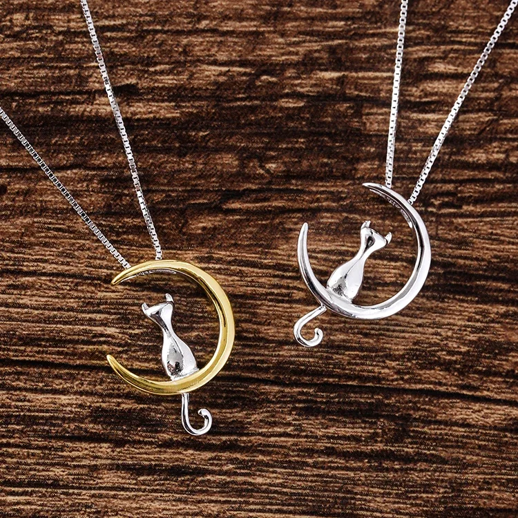 Nowy 925 Sterling Silver księżyc kot naszyjniki wisiorek moda srebro biżuteria oświadczenie dla kobiet Bijoux