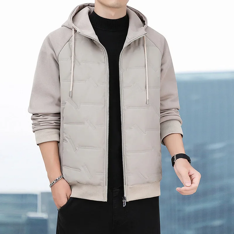 2025 رجل الخريف سترة شتوية خليط بلون سستة الذكور معطف مقنع يندبروف الدافئة طويلة الأكمام الرجال ملابس خارجية #3