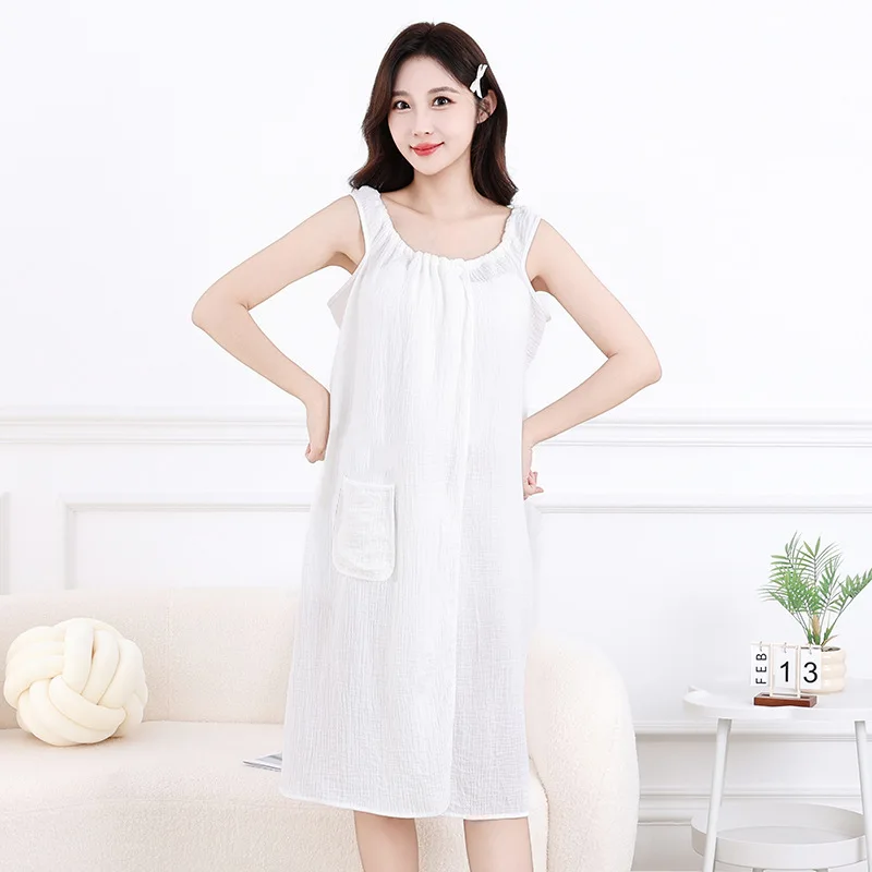 Cotton Bubble Fabric Yukata-Style Robe for Women – Lightweight, Sleeveless, Summer-Appropriate Bathrobe/Sleepwear