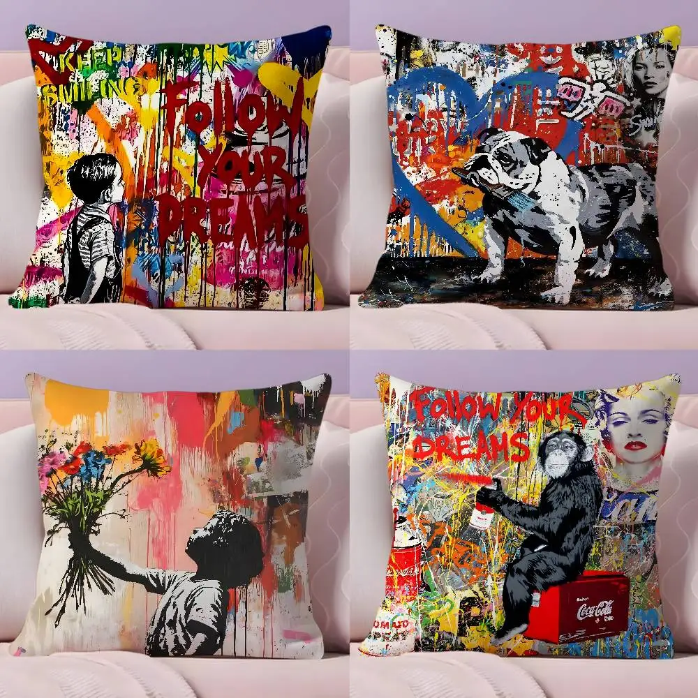 

B-Banksy Street Art Pillow Case Pillowcase Ultra Soft Skin Friendly Fabric Cloud Like Comfort & Concealed Zipper