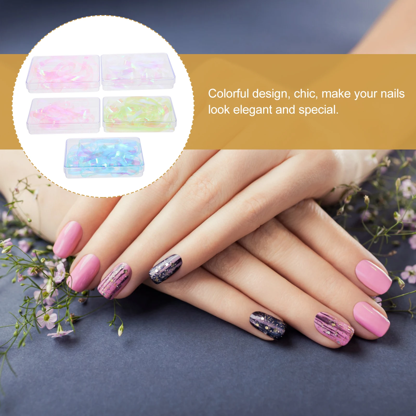 

5 Boxes Mixed Color Glitter Glass Nail Art Stickers Creative DIY Manicure naments Elegant Special Party Holiday
