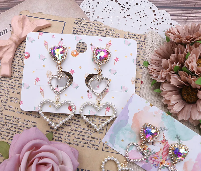 لينة الفتيات أقراط مقاطع/الإبر لوليتا اكسسوارات اللؤلؤ الحب حجر الراين أقراط 925 الفضة إبرة قرط كبس للنساء