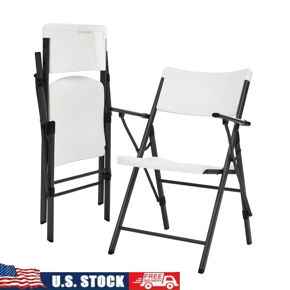

White Folding Chair with Armrests Indoor Outdoor Durable Lightweight Ergonomic Design Easy Transport Storage 2 Pack Stain