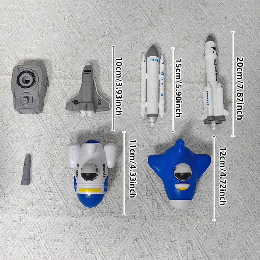 Conjunto de brinquedos da série espacial infantil, capaz de lançar foguetes de aviação, vaivém + vaivém de imprensa, carro de brinquedo de foguete de imprensa