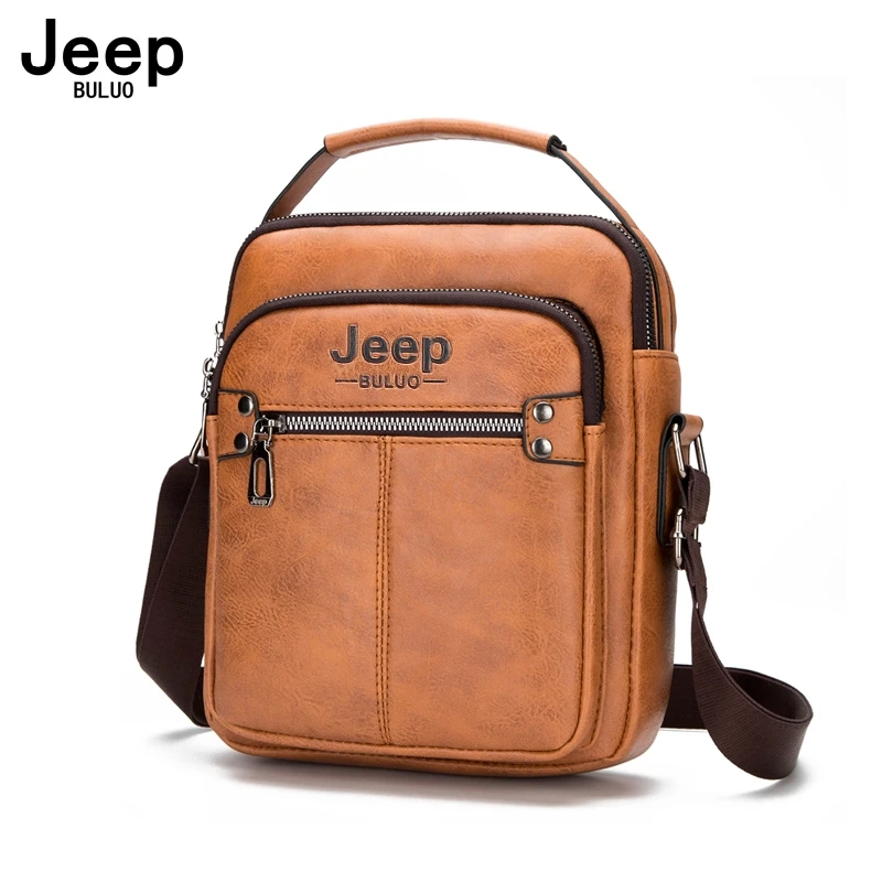 

JEEP BULUO Brand Men Corssbody Shoulder Bags High Quality Leather Business Casual Male Handbag Waterproof New Hot Sale