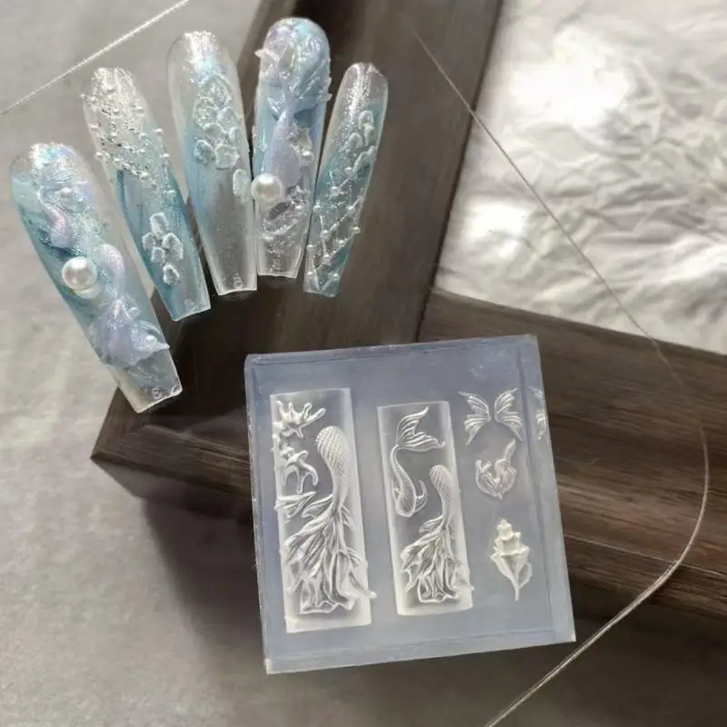1PC Silicone Nail Mold Mermaid Tail Shell Templates For Nails Jewelry Crafts Retro Music Sweet Cool Punk Transparent Nails Mold
