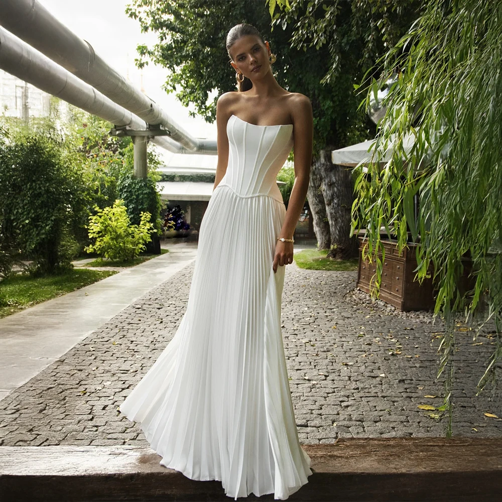 

Свадебное платье на заказ с плиссировкой, атласным корсетом, минималистичное, А-силуэта, в пол, для свадебной церемонии