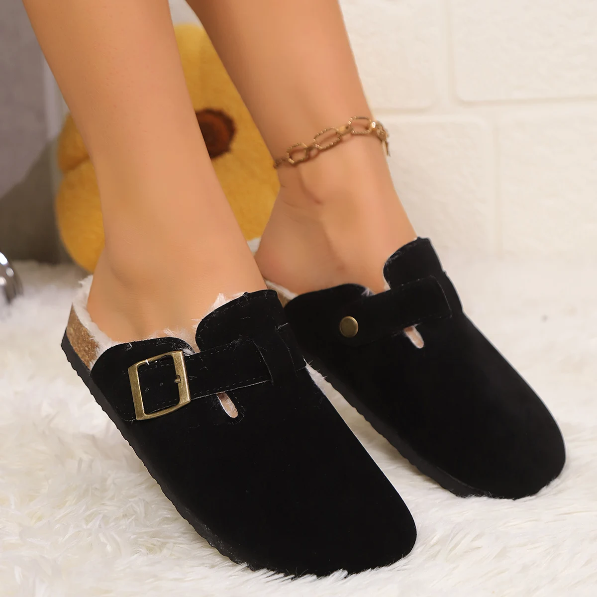 New Keep Warm Fashion Mules Slippers Women Clogs Cork Insole Sandals with Arch Support Outdoor Slides Women Home Shoes for Women