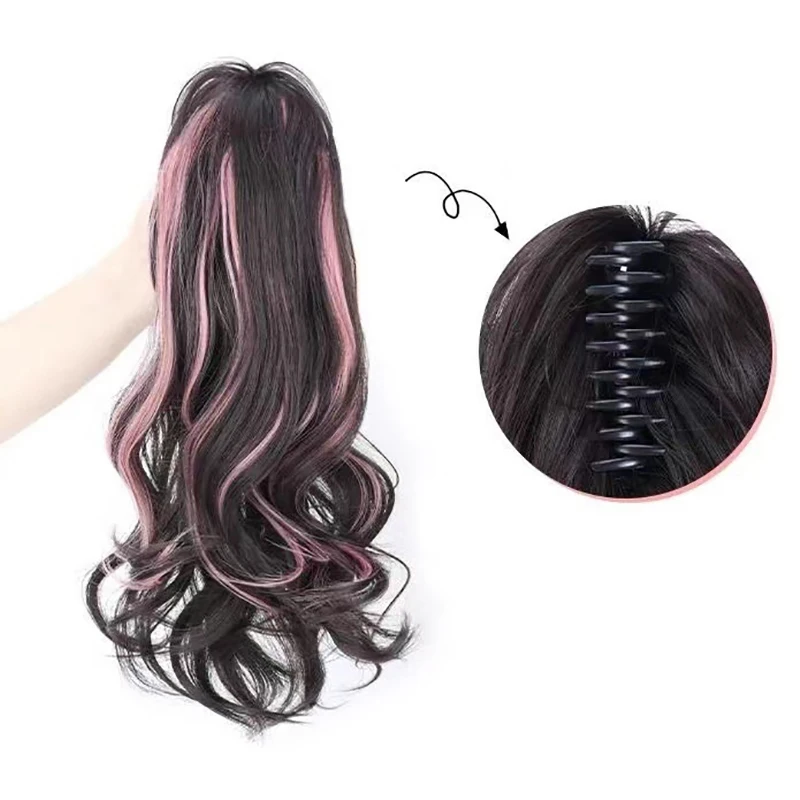 

1 PCS Ponytail Wig Female Simulation Hair Grabbing Clip High Skull Top Energetic Girl Dyed Waterfall Half Tied Curly Hair