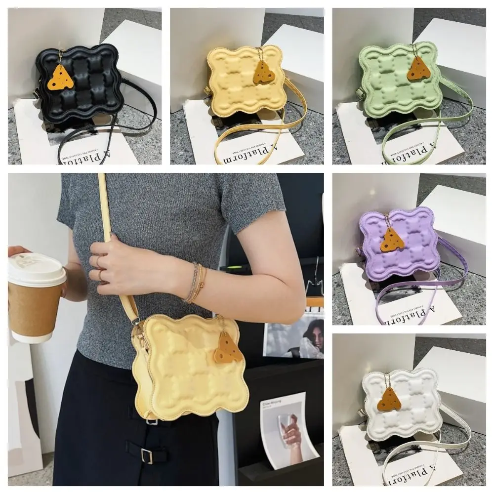 Cute Mini Cheese Shoulder Bag PU Leather Solid Color Casual Messenger Bag with Pendant Adjustable Strap Crossbody Bag Lady/Girls