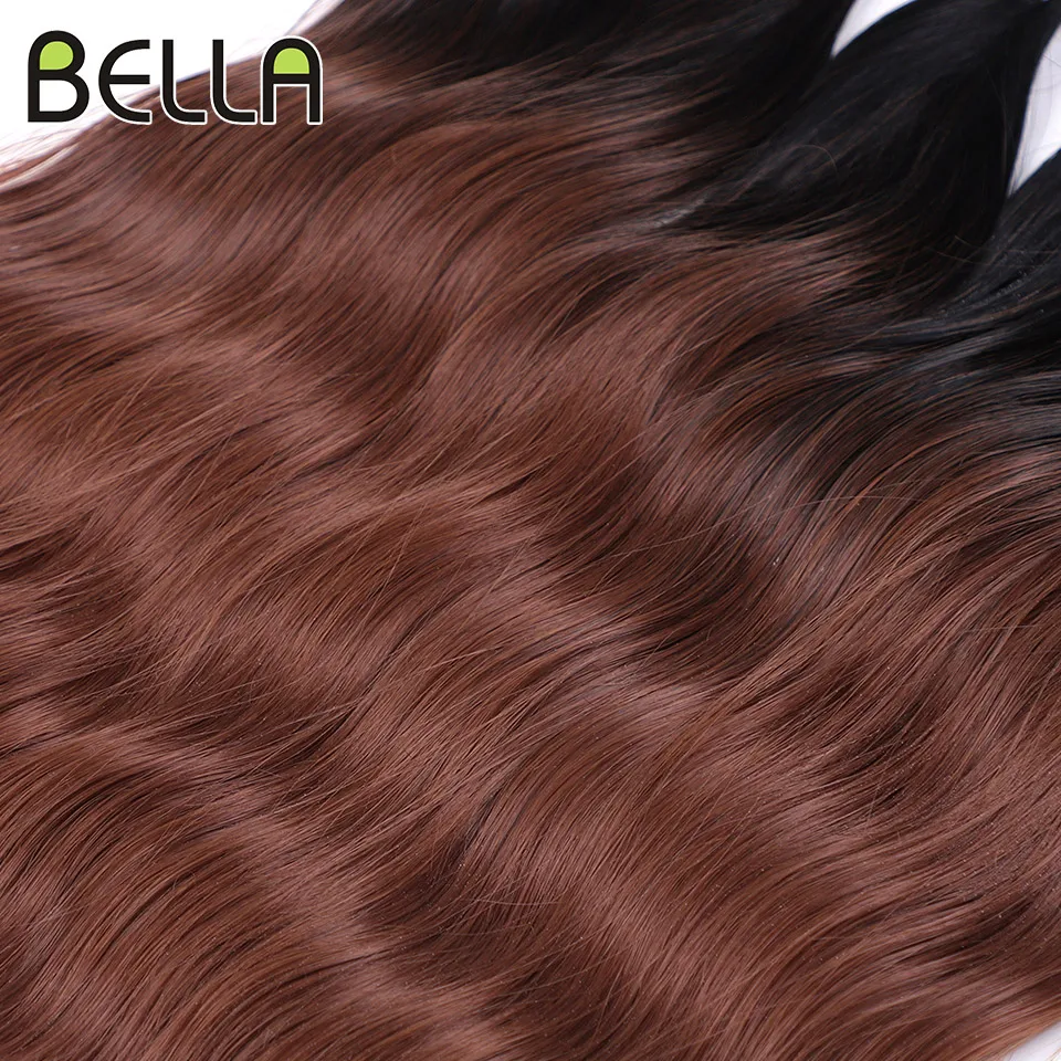 Bella 20 inch Loose Water Wave Hair Bundles 6Pcs Synthetic Hair Extensions Ombre Brown Body Wave High Temperature Fiber Hair