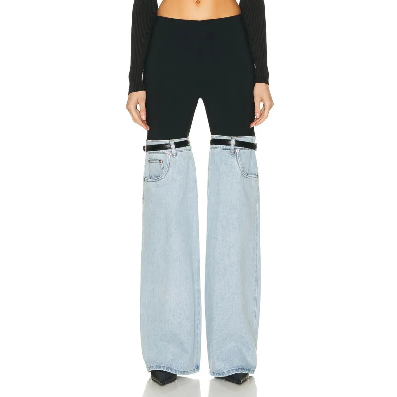 ANJY Spring Autumn New Women Design Niche American Style Patchwork Jeans High-End Personality Contrast Color Denim Pants A19999