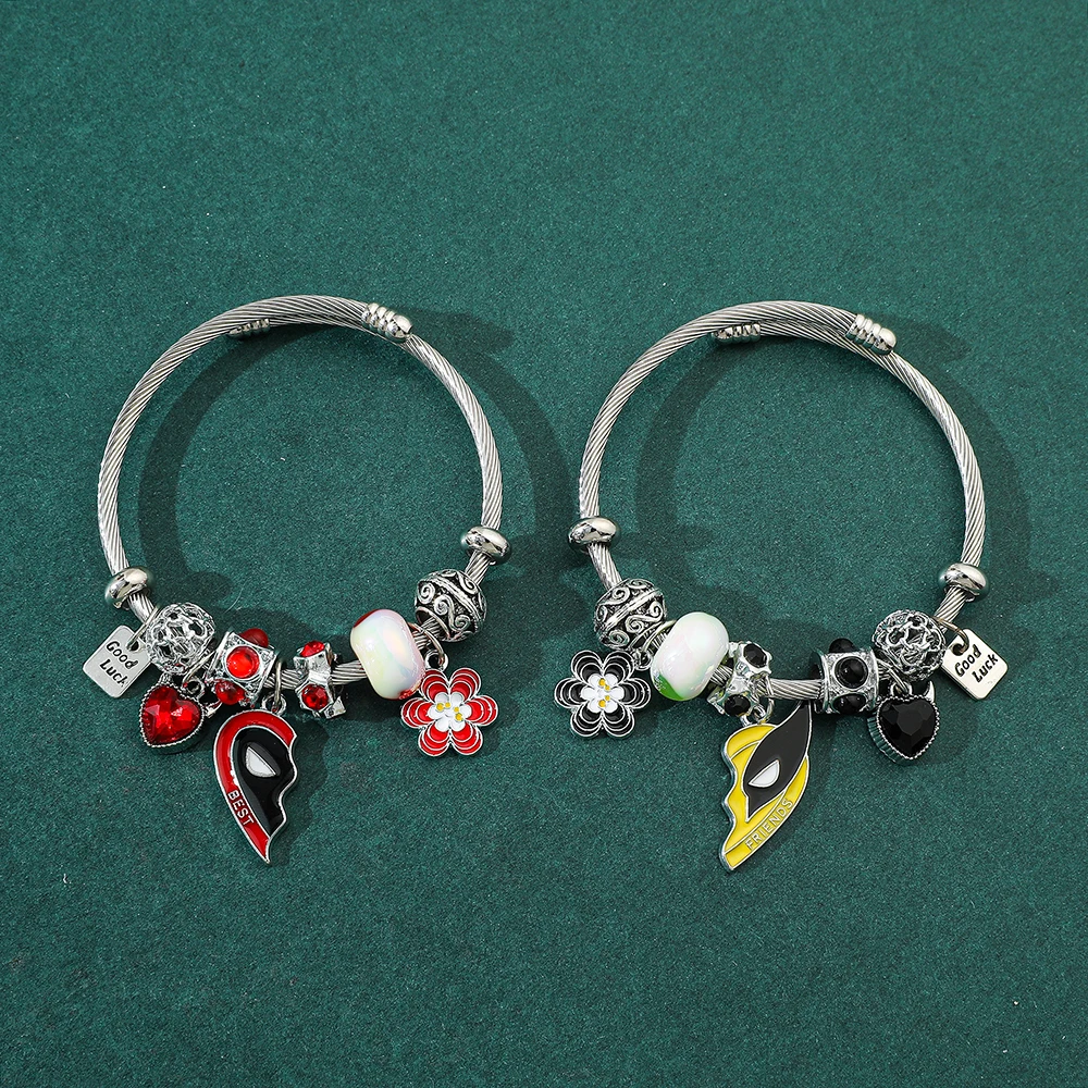 Pulsera magnética de Marvel Deadpool y Lobezno para mujer, mejores amigos, flor hecha a mano, corazón de Cosplay, joyería, 2 piezas por juego