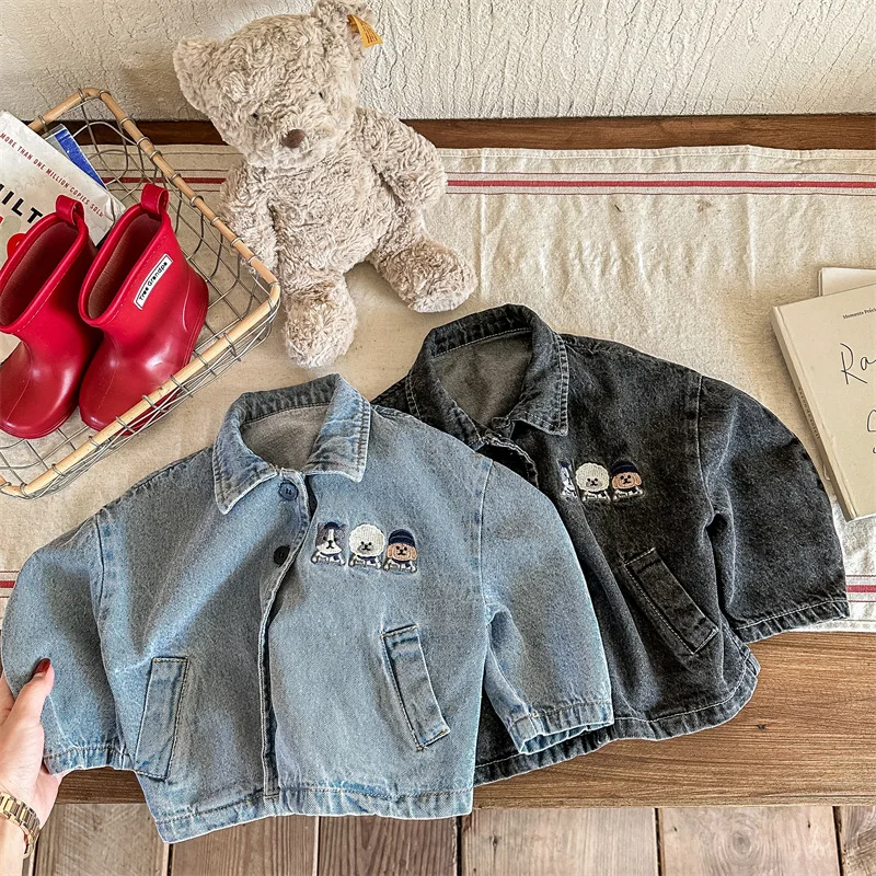 2025 Autumn Kids Vintage Denim Jacket Children's Loose Fit Casual Coat Baby Boy Girl Korean Style Spring Outwear 1-8 Years