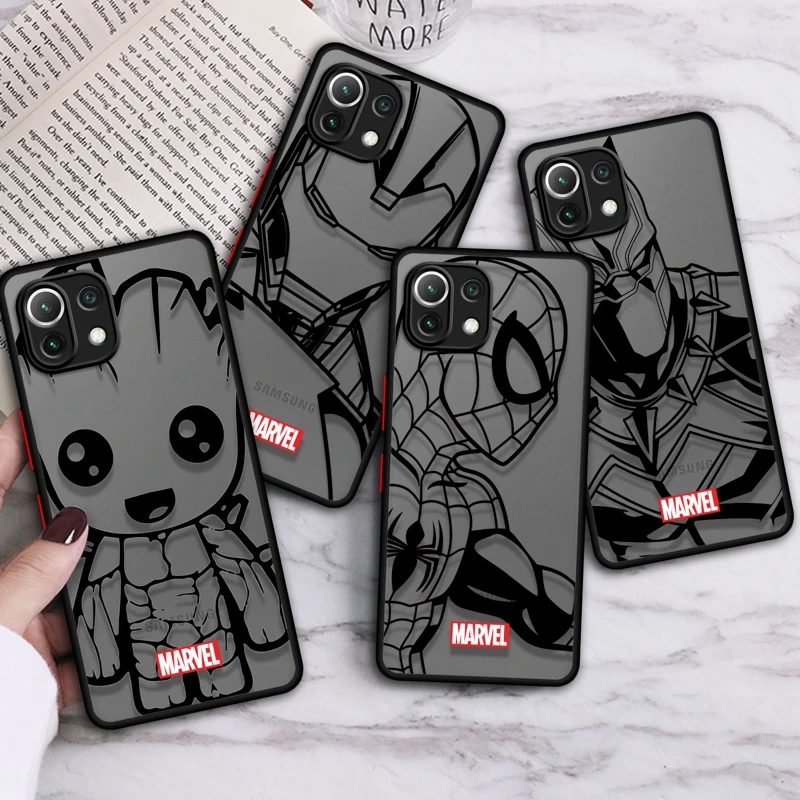 Marvel Groot Spider Iron Man Studio For Xiaomi Mi 11T 12T 10T 9 10 11 12 Lite Pro 5G Note 10 Lite 11Lite 12Pro PC Cases