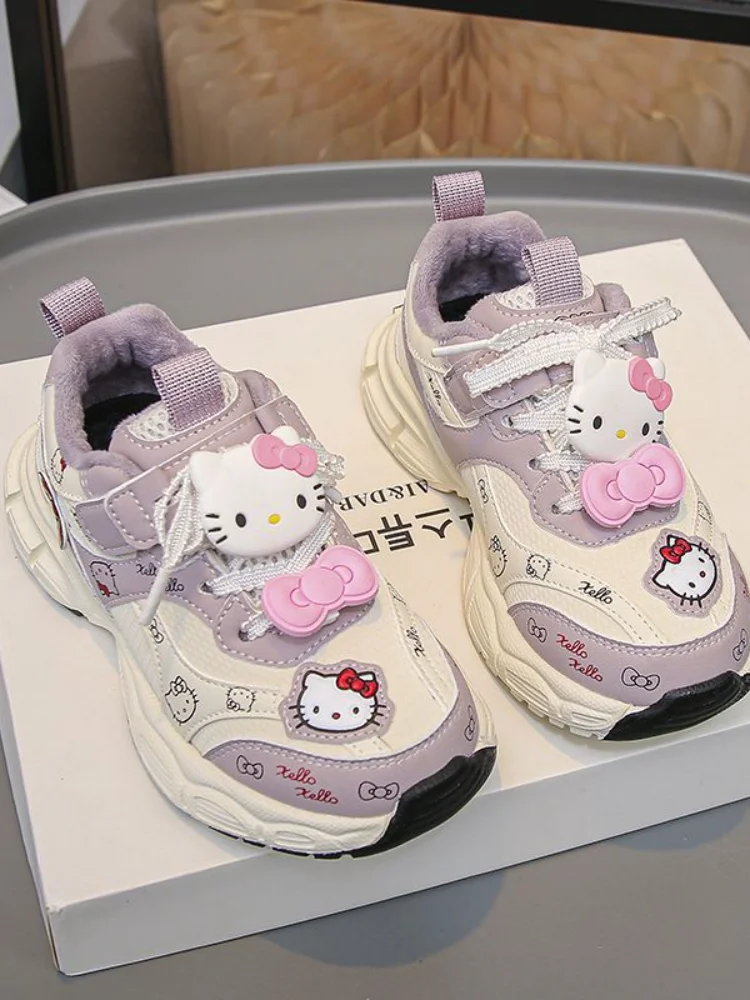 

Детская повседневная обувь Sanrio Hello Kitty, кроссовки, осенне-зимняя спортивная обувь с героями мультфильмов для девочек, нескользящая дышащая хлопковая обувь