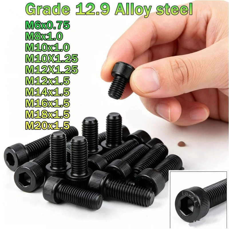 Beicai M6 M8 M10 M12 M14 M16 M18 M20 Fine Thread Hexagon Hex Socket Cap Screw Bolts 12.9 Grade Carbon Steel Allen Screw DIN912