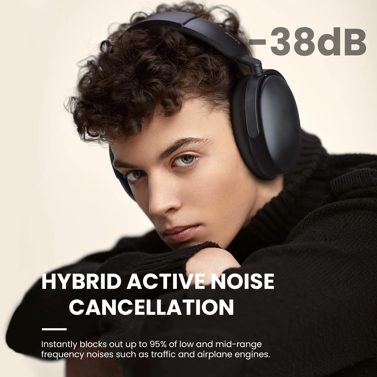 SuperEQ A200 ANC Wireless Headphones Bluetooth 5.4 Hybrid Active Noise Canceling Headset Over Ear Hi-Res Audio 6-Mic AI ENC 100H