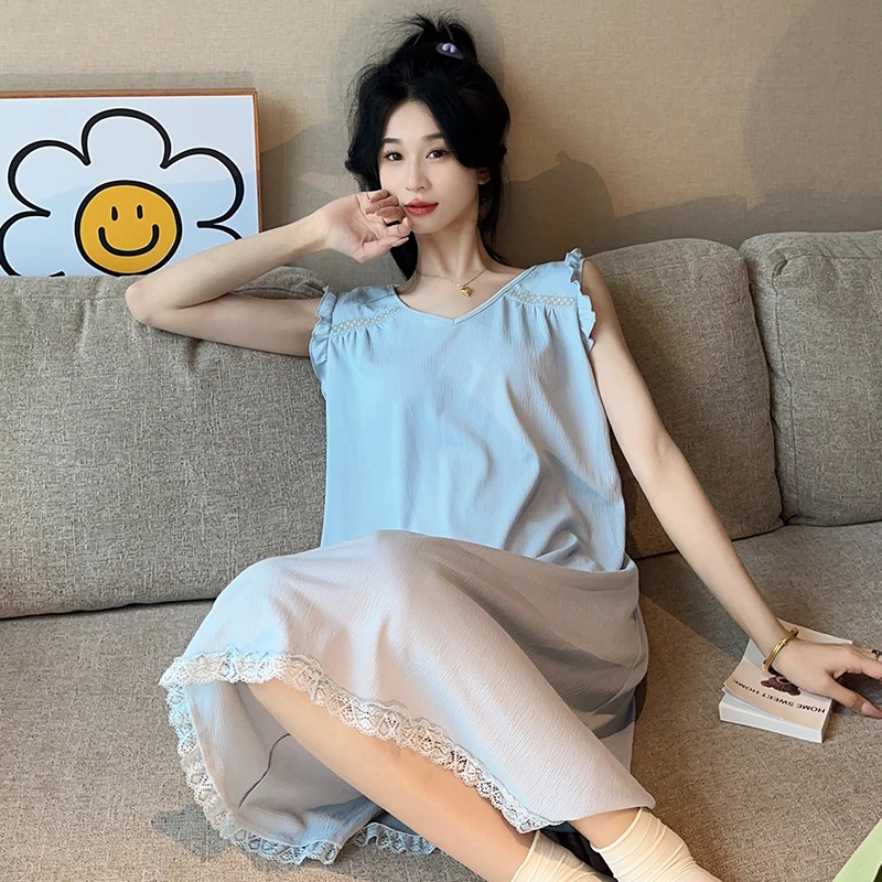 

Summer Women Sleepwear Cotton Nighty Nightdress Sexy Lingerie Nightgown Lady Vest Nightwear Female Night Home Clothes Dress