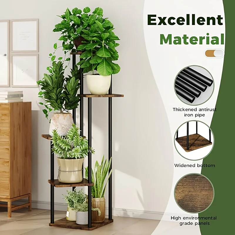 5 Tier Tall Plant Stand, Corner Flower Shelf for Indoor Plants, Metal Wood Rack for Living Room Balcony Garden Patio, Multiple P