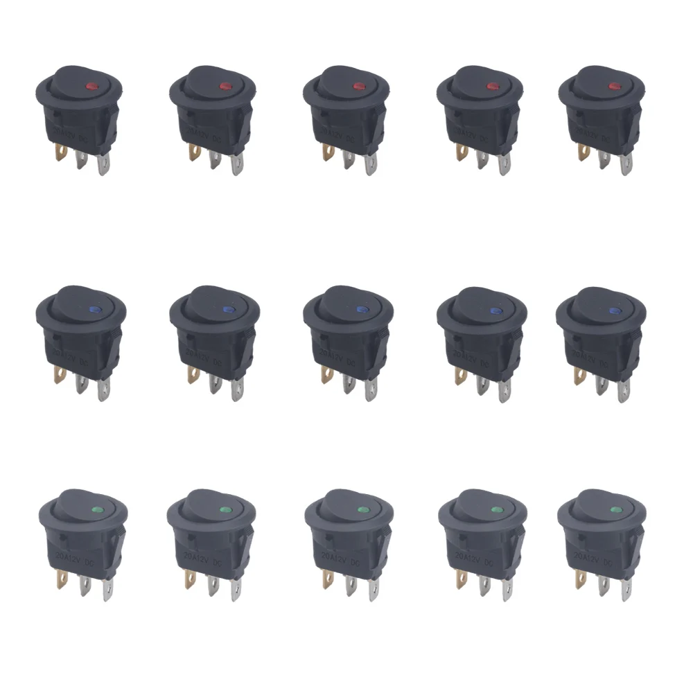 10pcs/lot on-Off Control 4 Colors Push Button Switch 3 Pin 12V 20A Amps Car Truck Rocker Round Toggle LED Switch