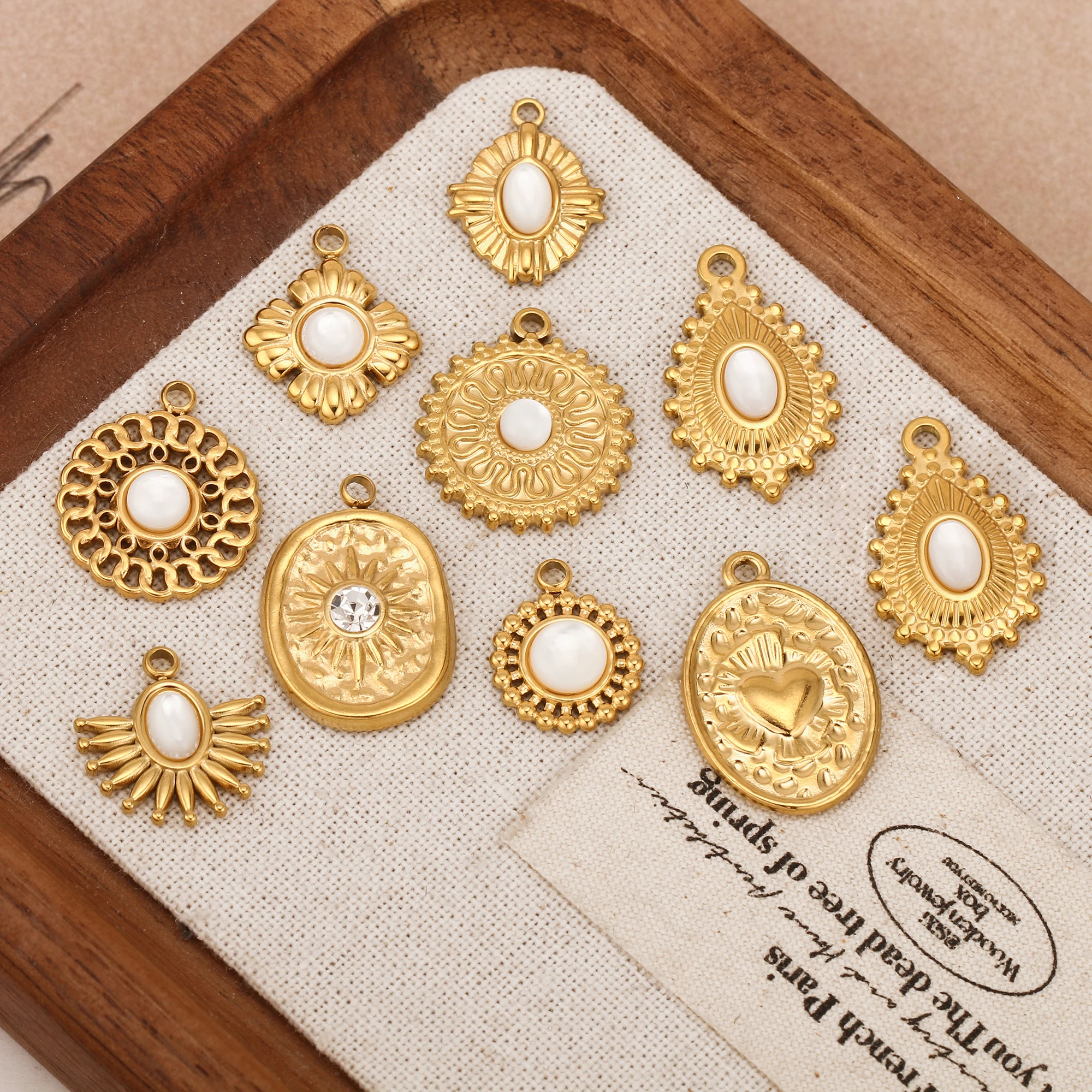 3Pcs Stainless Steel Natural Shell Charms Water Droplet Heart/Sun/Flower Pendants Exquisite DIY Earrings Necklace Jewelry Making - view 4