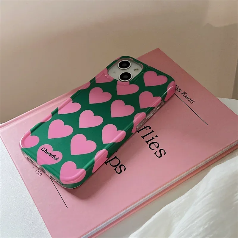Cute Love Heart IMD Phone Case for iPhone 16 15 14 13 12 11 Pro Max XS XR XSMax 6 7 8 Plus Glossy HD Hard PC Cover