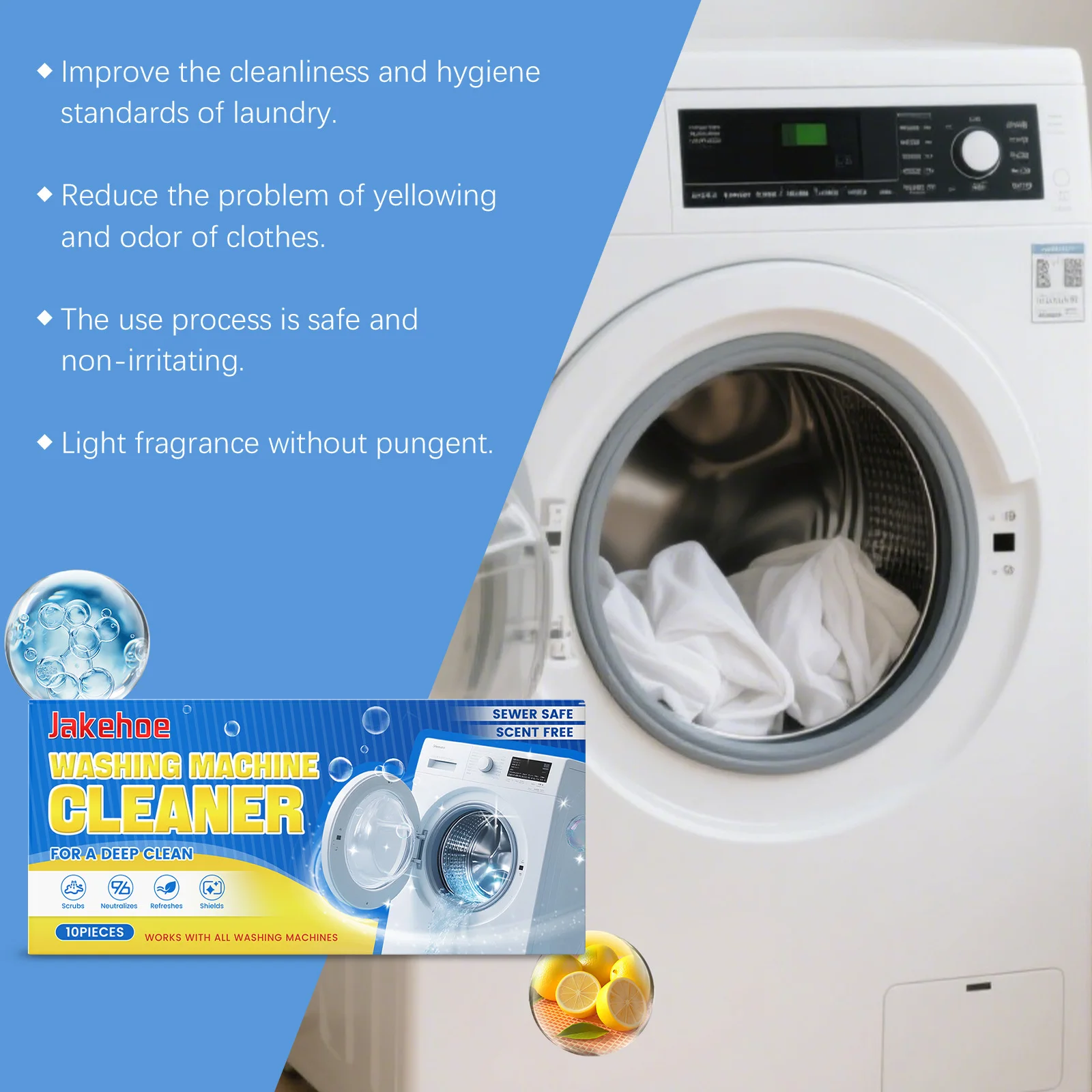 Washing Machine Clean Tablets Eliminate Musty Odor Remove Lint Grime Prevent Garment Yellowing Mild Deep Drum Tub Stain Remover