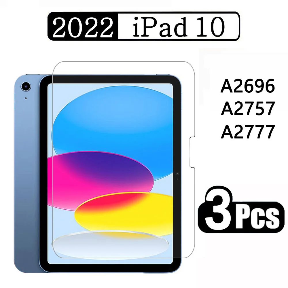 

(3 Packs) Tempered Glass For Apple iPad 10 10.9'' 2022 10th Generation A2696 A2757 A2777 Coverage Tablet Screen Protector Film