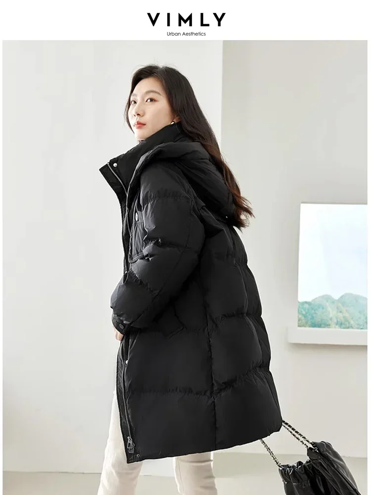 Vimly Black Long Down Jackets for Women 2023 Hooded Zipper Stand Collar Windproof Warm Women\'s Winter Coat Female Clothes 50612