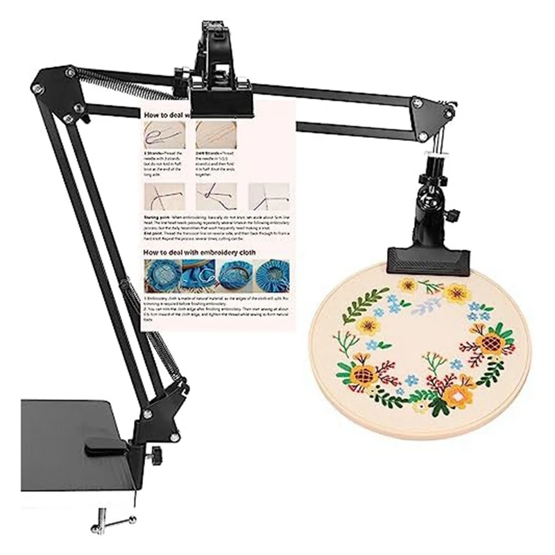 1 PCS Adjustable Embroidery Hoop Holder With Instruction Holder,Cross Stitchand Embroidery Projects