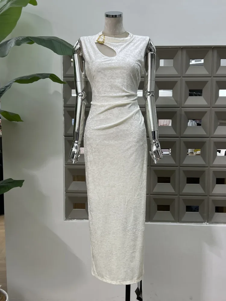 2025년 봄 여름 여성용 오리엔탈 컷아웃 치파오 드레스 우아한 민소매 바디콘 칵테일 드레스 하이 슬릿 웨이스트 드레스