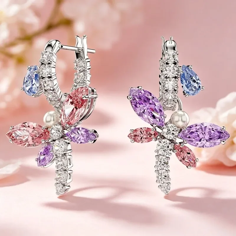 2026  Silver Plated Cubic Zirconia Crystal Dragonfly Necklaces Earrings Bracelets Rings Bridal Wedding Jewelry for Women
