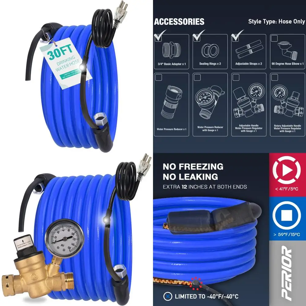 

NSF 372 Certified RV Camper Drinking Water Hose - 30FT Heated Antifreeze Protection with Automatic Thermostat for Outdoor Use
