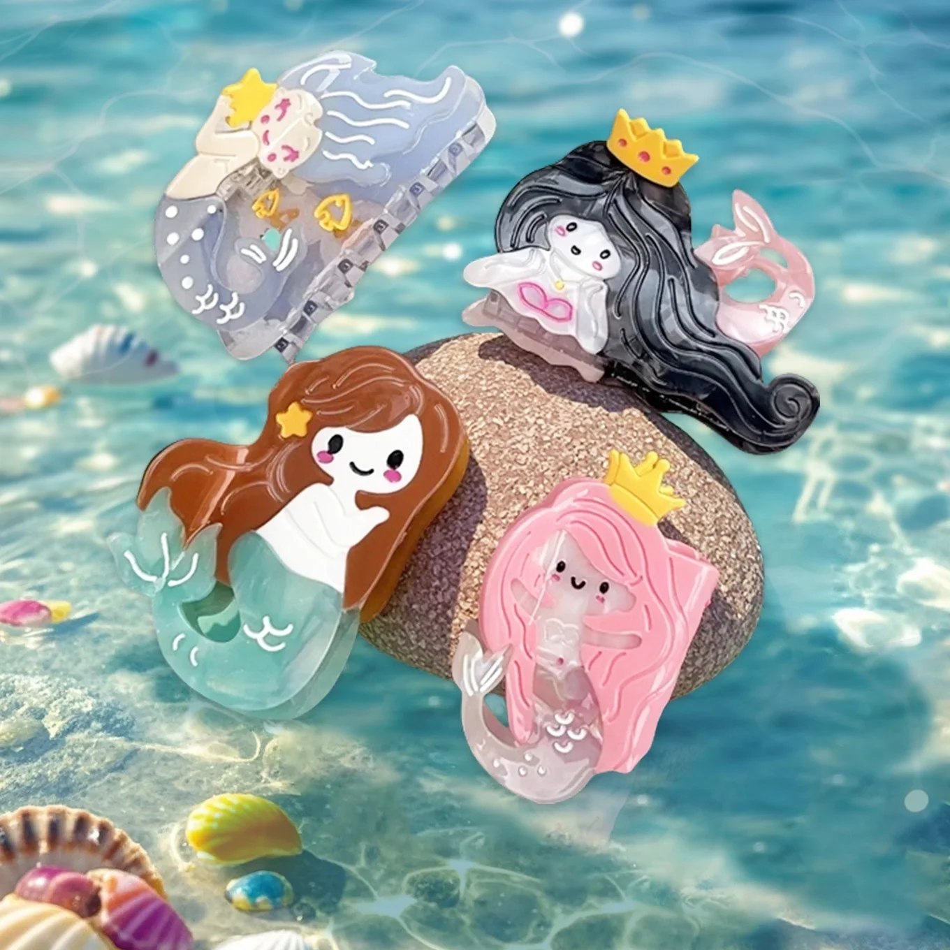 

New Cute Mermaid Cartoon Claw Clips Acetate Ocean Series Hair Claw Summer Trendy Hair Clips Hair Accessories for Women Girls