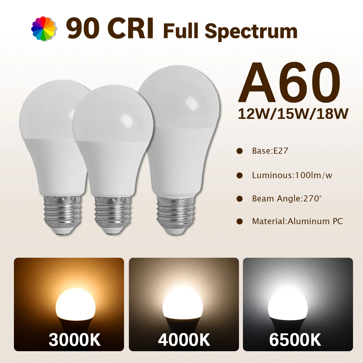 Glühbirne mit hohem CRI90-Wert, 12 W, 15 W, 18 W, LED-Lampe, sanfte warmweiße Beleuchtung, AC100–240 V, energiesparend, Dekoration für den Innenbereich, Wohnzimmer, Küche, Schlafzimmer