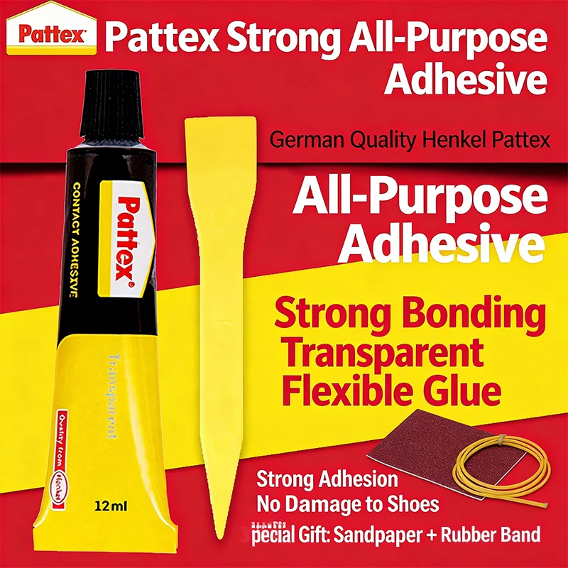 Pattex PXT4X1 Contact Adhesive 12ML Clear Strong Transparent Soft Adhesive Repair for Leather Wood Models Shoe Tip Bonding